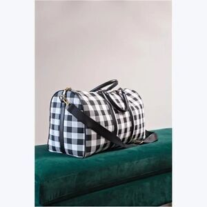 Buffalo Plaid Black White Travel Bag Satchel Purse Shoulder Overnight Tote